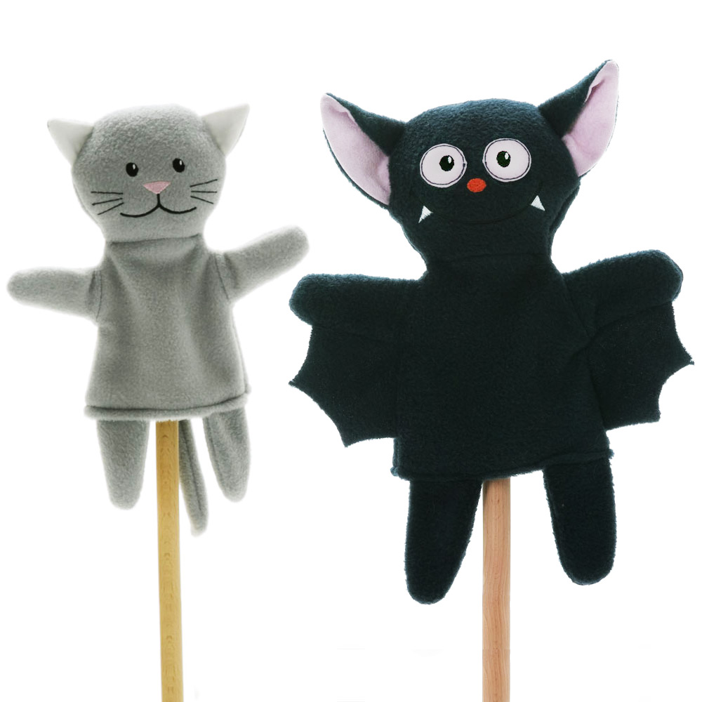 Handpuppen-Set Katze & Fledermaus